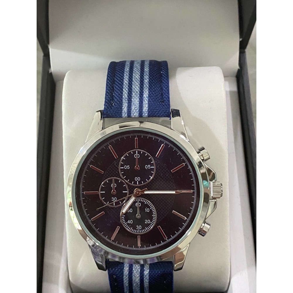 INC INTERNATIONAL CONCEPTS Men's Blue & White Striped Denim Strap Watch 42mm - Picture 5 of 9